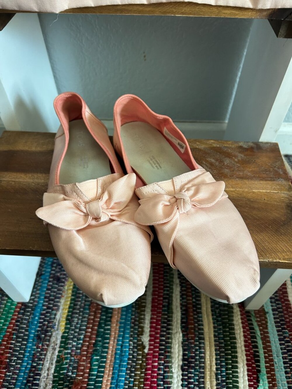 TOMS Women's Bow Alpargata Flats Blush Pink Grosgrain Slip On Shoes Size 8.5